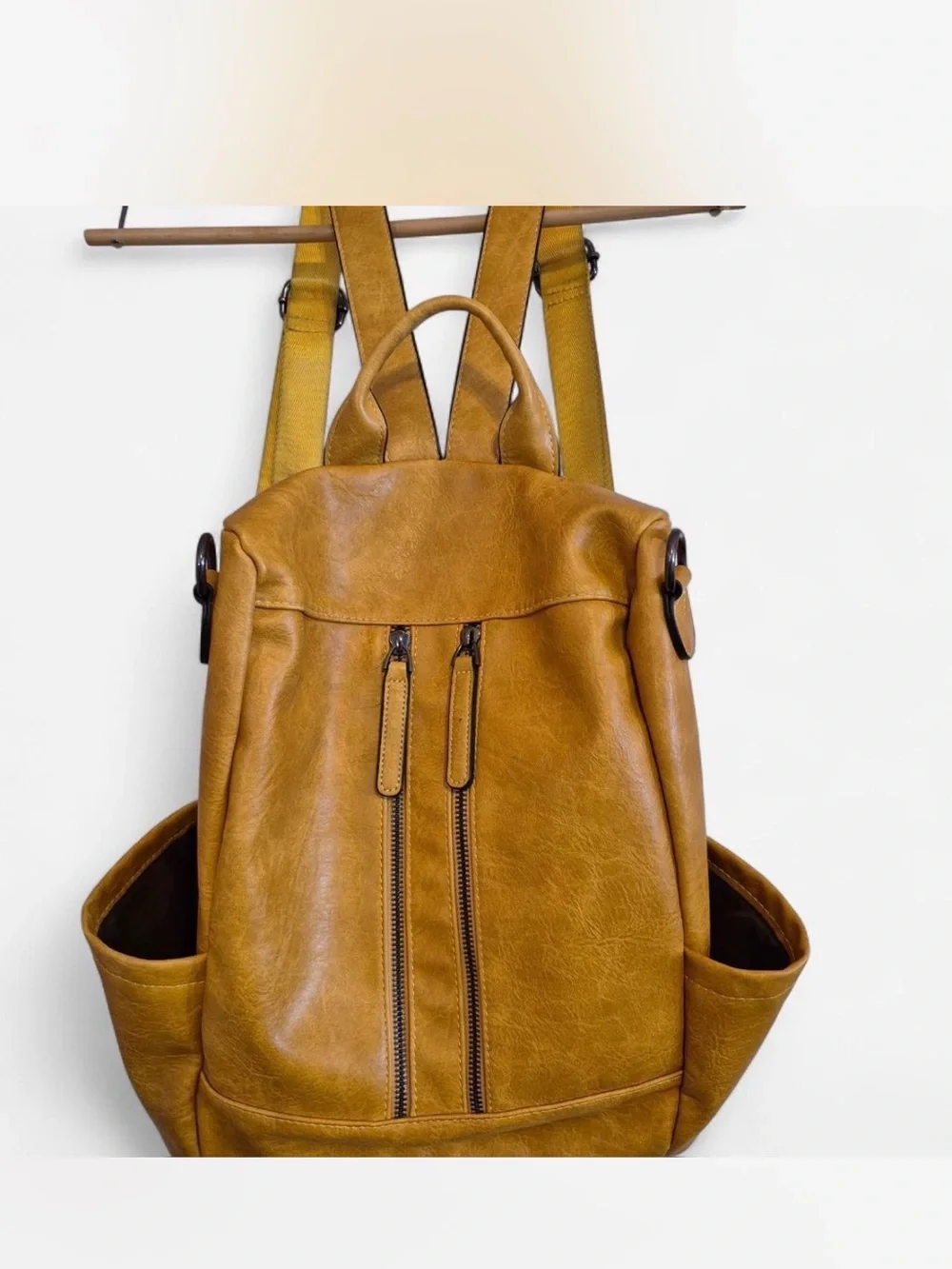 Women's Mustard Faux Leather Backpack - Chic Everyday Carry